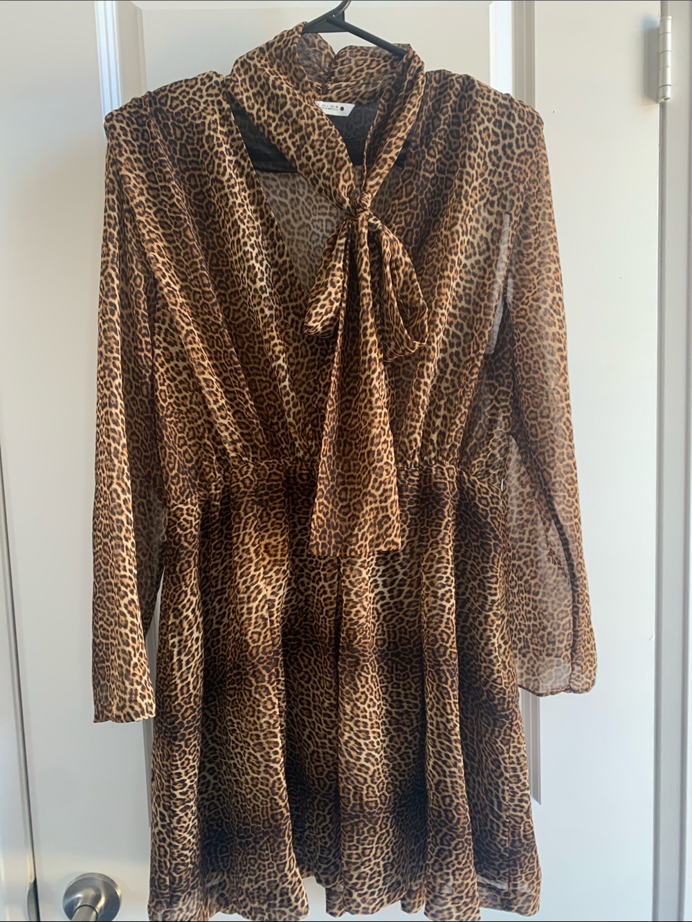 Zara Brown and Black Leopard Print Long Sleeve Dress w/floppy bow